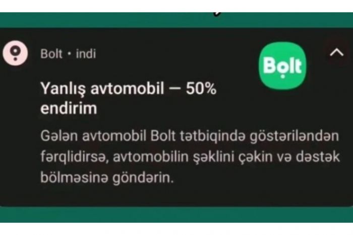 "Bolt" tətbiqdə göstərilən taksi gəlmədiyi halda 50% endirim vəd edir?